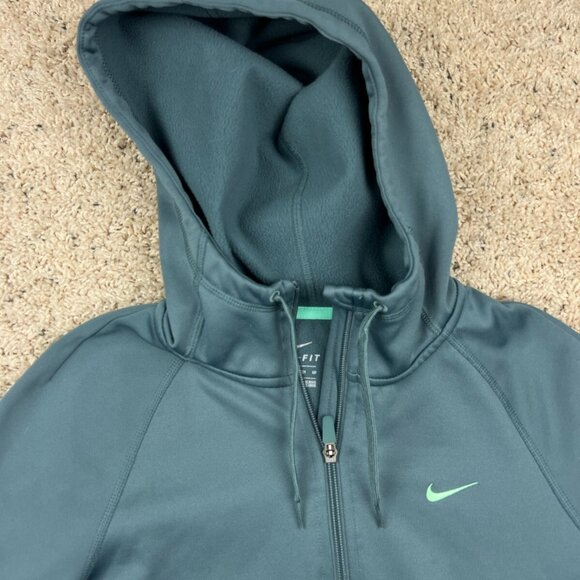Nike Women's XS Full Zip Fleece Lined Green Blue Gray Hooded Jacket W Pockets - Picture 4 of 9